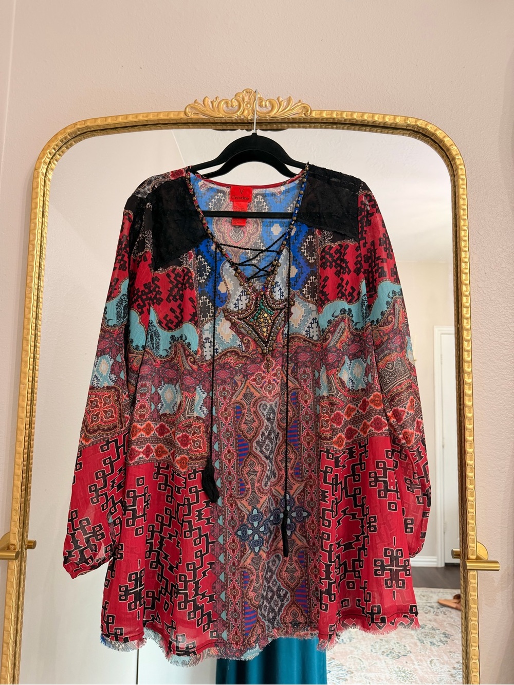 V Cristina Paisley Print Tunic in Red, Blue & Black